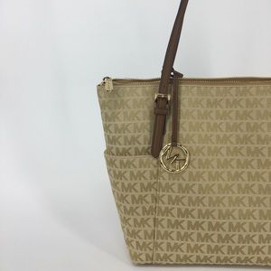 Michael Kors Jet Set East West Zip Tote Logo Camel